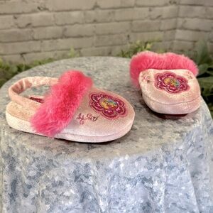 Disney Princess Pink Fuzzy Embellished Glimmer Slippers Girls Size Small 5-6💖EUC